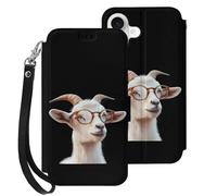 Goat With Glasses Printed Wallet Phone Case Slim Cute Cellphone Protective Cover Hanging Rope Unisex Compatible with iPhone 17/17 Air/17 Pro/17 Pro Max