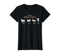 Goat Yoga Four Basic Poses Funny Goat Stretching Chart Value Graphic T-Shirt, Women, Black, S