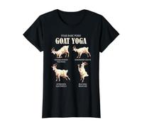 Goat Yoga Four Basic Poses Funny Goat Stretching Chart Value Graphic T-Shirt, Women, Black, XL