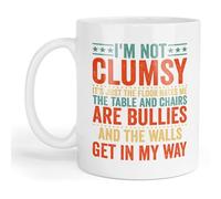 GOATINTHECOAT Funny Clumsy Quote Coffee Mug, 325ml Ceramic, White with Colourful Text Design, Funny Joke Gift
