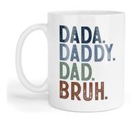 GOATINTHECOAT Funny Dad Coffee Mug, DADA Daddy DAD Bruh Design, White Ceramic, 11 oz