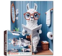 Goats 1000 Piece Jigsaw Puzzle Cute Sheep Toilet Funny Animal with Glasses Reading Newspaper Bule Bathroom Scene Adult Beginner Family Activity DIY Craft Home Decor Gift 27x20 Inches