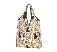Goats and Flowers Print Reusable Grocery Bags Shopping Bags - Foldable Grocery Bag Tote Bag with Handles, Black, 2 PCS