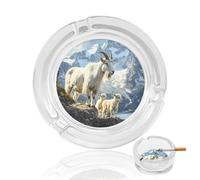 Goats Lambs in The Mountains Round Glass Ashtray Washable Simple Ash Trays