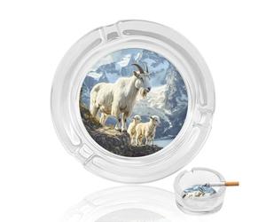 Goats Lambs in The Mountains Round Glass Ashtray Washable Simple Ash Trays