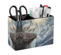 Goats Lambs Snow Mountain River Leather Pen Pot 2 Sections Pencil Holder Office Desktop Organizer Makeup Storage