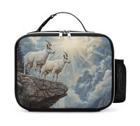 Goats Lambs Snow Mountain River Reusable Insulated Lunch Bag Tote Handbag Leather Portable Cooler Bags for Men Women