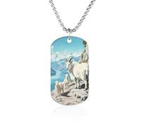 Goats Lambs Snowy Mountains Couples Memorial Necklaces for Women Men Square Titanium Steel Chains Pendant Jewelry Gift