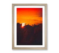 Goats Upon The Mountain In Abstract Modern Framed Wall Art Print, Ready to Hang Picture for Living Room Bedroom Home Office Décor, Oak A3 (34 x 46 cm)