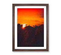 Goats Upon The Mountain In Abstract Modern Framed Wall Art Print, Ready to Hang Picture for Living Room Bedroom Home Office Décor, Walnut A4 (34 x 25 cm)