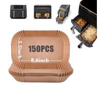 GOAUS Air Fryer 100 Pcs Rectangular Paper Liners Disposable for Dual Air Fryer 2 Baskets 8 to 10 Qt, 8.6x5.5 inches Parchment Paper Rectangle, Fit Ninja DZ201 DZ401 SL401