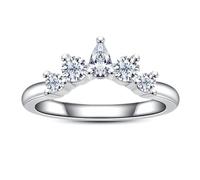 Gobaalele 4/5 Stone CZ Round Emerald Trapezoid Cut Wedding Rings Grade 5A Color D Cubic Zirconia Stackable Half Anniversary Band Rings for Women, 7, Gemstone, Cubic Zirconia