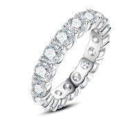 Gobaalele Round Cut Cubic Zirconia Eternity Ring Cushion Size 5A Color D Simulated Diamond CZ Wedding Band Promise Birthday Ring for Women, Rhinestone, Cubic Zirconia