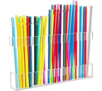 Gobabo Straw Holder for Cabinet Door Counter Cupboard Reusable Tumbler Straw Organizer Storage, Small Kitchen Accessories Container, Sticky Cupboard Door Mounted