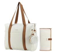 GOBABYMART 3-Piece Diaper Bag Tote Set with Changing Pad & Pacifier Case, Cotton Maternity Travel Bag (Medium - Beige)