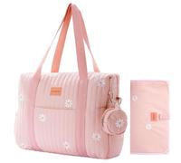 GOBABYMART Large Diaper Bag Tote, Maternity Bag, Travel diaper tote, Multifunction baby bag, Baby Nappy Bags, Messenger bag (Medium - Pink Flowers)
