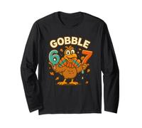 Gobble 6 7 Turkey Funny Thanksgiving Meme Six Seven Kids Long Sleeve T-Shirt