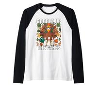 Gobble Up The Lanes Bowling Turkey Thanksgiving Cute Autumn Raglan Baseball Tee