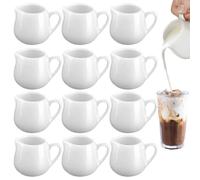 Gobesty 12 PCS Small Milk Jug, 50 ML White Ceramic Mini Milk Jug with Handle, Small Gravy Jug, Reusable Milk Frothing Jugs, Porcelain Syrup Server for Coffee Gravy Creamer and Sauces
