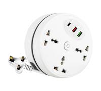 Gobesty 2.8m Extension Lead With USB Slots, Plug Extension Socket With 1 Pd 2 USB Ports & 3-Outlet Surge, 2500w 10a Rollable Travel Extension Lead, Retractable Multi Power Strip For Travel Home Office