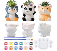Gobesty 6 Sets Paint Your Own Pottery, Paintable Succulent Pots, Pottery Painting Kit with Drainage Hole, Paint Your Own Ceramic Planter, Ceramic Animal Planter, Potted Gifts for Teenagers/Adult