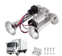 Gobesty Air Horn 12V, 600DB Super Loud Car Horn, Double Tube Train Horn with Compressor, Airhorn for Truck, Train, Car, Van (Silver)