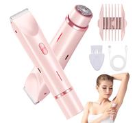 Gobesty Glow Aura Womens Shaver, 2 in 1 Electric Lady Shaver for Women, Bikini Trimmer Women, Glowshave Hair Remover, IPX7 Waterproof Dual Head Shavers for Underarms Legs Arms Face, Wet & Dry (Pink)