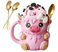 Gobesty Highland Cow Ice Cream Holder, 16oz Ice Cream Cups with Anti-Freeze 2 Spoons & Handle, Icecream Popsicle Cozy Beer Can Cup, Highland Cow Ice Pint Holder Gift for Highland Cow Lovers (Pink)