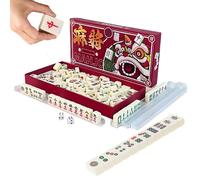 Gobesty Mahjong Set, 144 Mahjong Tiles, Portable Mini Majong Set, Mahjong Game with 2 Dice, Solid Structure, White Engraved Chinese Majong Set for Family Leisure Time Travel