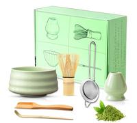 Gobesty Matcha Tea Set, 6pcs Matcha Whisk Set Accessory for Matcha Whisk, Bowl, Scoop, Sifter, Whisk Holder, Ceramic Matcha Bowl. Mtacha Kit for Matcha Latte, Making Usucha and Koicha(Green)