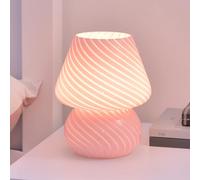 Gobesty Mushroom Table Lamp, Glass Mushroom Night Light 3 Color Changing Dimmable Desk Lamp, Pink Bedside LED Glass Desk Light for Bedroom, Living Room, Office