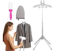 Gobesty Steamer Stand, Folding Telescopic clothes steamer stand With Hair roller & Ironing Gloves, Height Adjustable Garment Steamer Rack, Handheld Clothes Hanger for Home Steam Ironing Shirts (Grey)