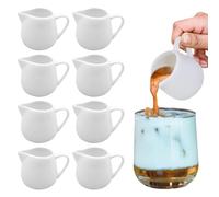 Gobesty White Ceramic Milk Jug - 100ML Small Gravy Pitcher with Handle - Mini Creamer Set for Coffee, Sauce, and Custard Pouring (8 Pieces)