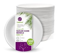 GoBeTree 100 Disposable Sugar Cane Bowls 680 ml White Bowls for Poke, Ramen and Large Salad, Microwave and Freezer, Non-Slip and Stackable