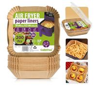 GoBeTree 200 Air Fryer Liners Square 20 cm, Disposable Parchment Paper Tray | Non-stick air fryer paper liners for Ninja Dual, Cosori 5.5L and 6L, Philips and Tower, microwave and oven safe, up to 220 °C