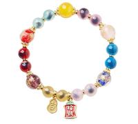 Gobi Desert Agate Bracelet with Wu Lou Charm - Feng Shui Wealth and Prosperity Jewelry for Chakra Balance and Good Fortune(Multicolor)
