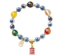 Gobi Desert Agate Bracelet with Wu Lou Charm - Feng Shui Wealth and Prosperity Jewelry for Chakra Balance and Good Fortune(Blue)