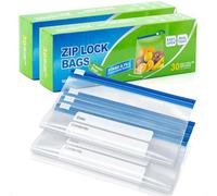 GobiSea 60-Pack Zip Lock Freezer Bags - 2.27L, Ziplock Sandwich Bags Food Storage Bag Zip Seal, BPA-Free Freezer Bag Ziplock with Expandable Bottom for Fruits, Veggies, Meat, Snacks