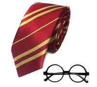 Gobiufy Harry Wizard Costume Accessories Set with Potter Tie Glasses 2 Lightning Tattoo Sticker Wizard Fancy Dress Accessories Kit for Party Costume Halloween Christmas School Event World Book Day