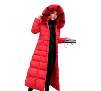 GOBIWM Parka Jacket Trendy Coat Women Winter Jacket Cotton Padded Warm Maxi Faux Fur Hooded Puffer Coat Lady Long Coats Parka Jacket (Red, XL)