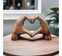 GOBIWM Wood Grain Heart Hands Sculpture Love Gesture Desktop Ornament