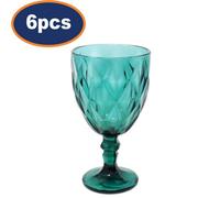 Goblet Glass 300Ml Wine Cup Green Chalice Diamond-Cut Textured Stemware 6Pcs
