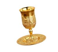 Goblet with Saucer Kiddush Cup Wine Glass Judaica Gift Handcraft Elijah Cup for Wedding Anniversary Shabbat Passover- Gold