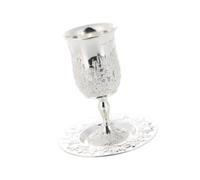 Goblet with Saucer Kiddush Cup Wine Glass Judaica Gift Handcraft Elijah Cup for Wedding Anniversary Shabbat Passover- Argent