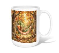 Goblin Ceramic Coffee Mug, Fall Fanciful Hammock Pumpkin Fall Orange Novelty Hot Chocolate Mug with Handle Ideal for Friends Family Co-worker Lovers Eldership Senior 15 Oz
