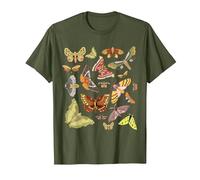 Goblincore Aesthetic Dark Cottagecore Colourful Moths T-Shirt, Men, Olive Green, Small