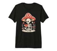 Goblincore Nature Skeleton Gaming Next to a red Toadstool Premium T-Shirt