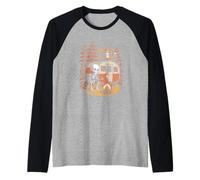 Goblincore Skeleton Camper Enjoying the Warm Mountain Sunset Raglan Baseball Tee
