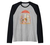 Goblincore Skeleton Enjoying A Book Under Wild Toadstools Raglan Baseball Tee