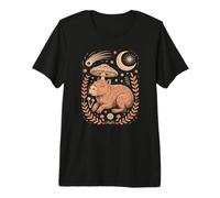 Goblincore Woodland Capybara Sitting Beneath a Magic Moon Premium T-Shirt